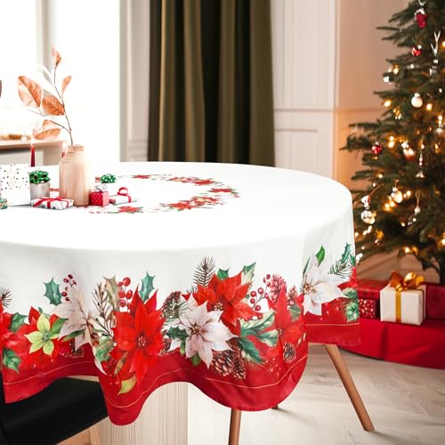 Arquiel Christmas Flowers Tablecloth Waterproof, Red Floral Table Cloth Rectangle Stain Resistant - Image 4
