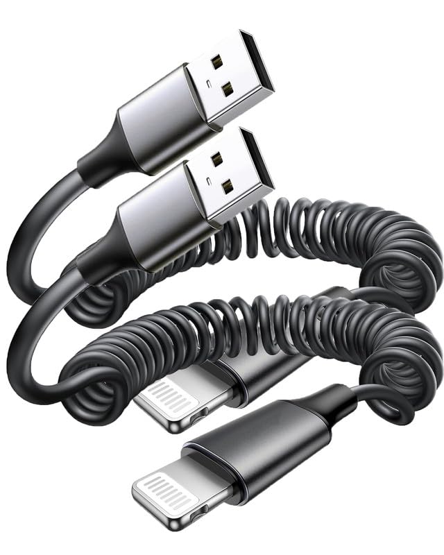 2 Cavi Lightning A Spirale Sprial - Retrattili Da 30cm A 1m - Certificati MFi Per IPhone E CarPlay (USB-A)