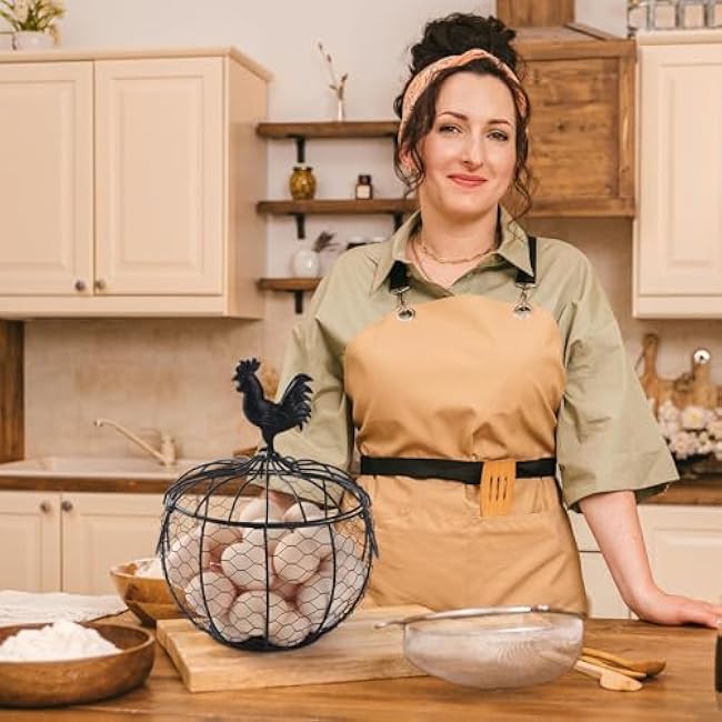 Wire Egg Basket for Gathering Fresh Eggs, Metal Chicken Egg Collecting Basket with Handle, Egg Holder for Countertop, Farmhouse Storage Rack with 4pcs Boiled Mold