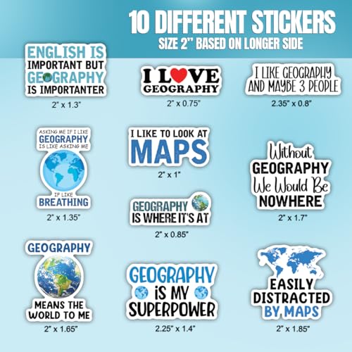 10pcs Geography Sticker Sheet, Educational and Cute Vinyl Decals for Geography Lovers, Teachers, World Travelers, Waterproof, UV-Resistant, for Laptop, Water Bottle, Journal, Notebook, Phone Case