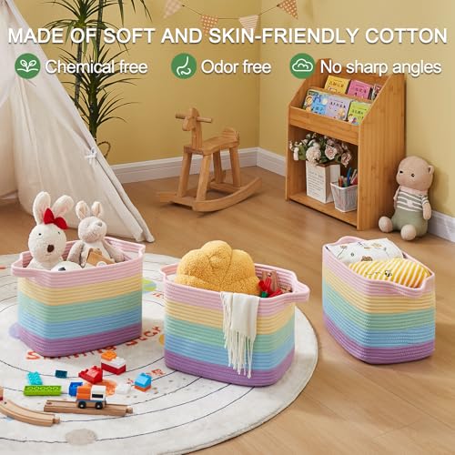 Image of OIAHOMY Cotton Rope Storage Baskets for Organizing Rainbow Pastel 3-Pack