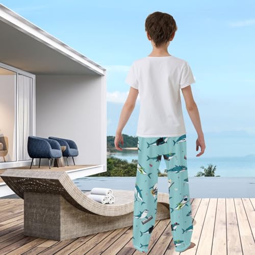 visesunny Boy's Pants Shark Rock N'roll Soft Long Bottoms Elastic Waist Trousers Sweatpants with Pockets L3