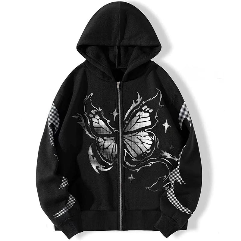 Y2k Butterfly Zip Up Print Hoodies for Men Fairy Grunge Oversized Coats Acubi Fashion Long Sleeve Hooded Jacket4