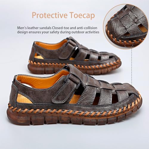 MAIZUN Men's Sandals Closed Toe Outdoor Leather Sandals Hiking Waterproof Athletic Fisherman Sandals Summer Adjustable Beach Water Sandals 6