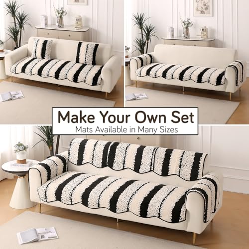 Image of HOKIPO Luxury Wavy Anti Slip Plush Sofa Cover Mat | Make Your Own Sofa Cover Set, Mat Length 90(D) x 150(L) cm, Black (AR-5983-BLK)