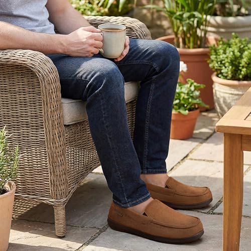 Image of ULTRAIDEAS Men's Moc-Toe Slippers Loafer House Shoes Indoor Outdoor Memory Foam with Breathable&Warm Knit Upper