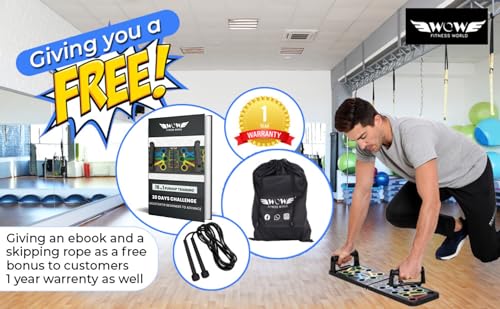Image of Wow Fitness World Push up Board with Ebook training guide(Downloadable) - 15 in 1 Pushup Board for Men & Women - Foldable Push-up Board and Push up bar System - Flex Board