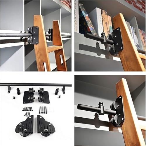 Kit de herrajes para escalera rodante de biblioteca y guía corredera de 3,3 a 26,2 pies 5