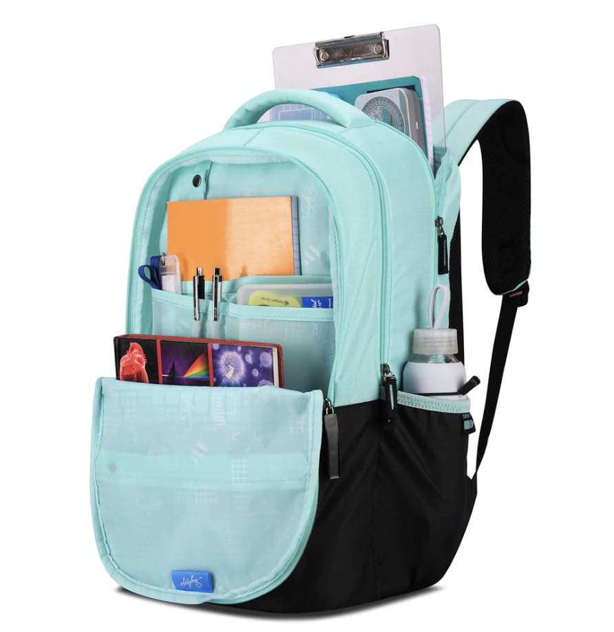 Image of Skybags Klan Plus V2 3 Compartment Backpack, Mint Blue And Black, Digital Pattern Design