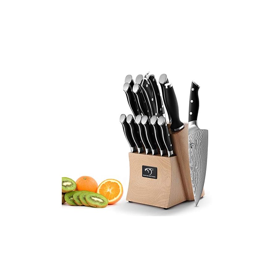 Kitchen-Damascus-Knife-Set-15-Piece-Kitchen-Knife-Set-with-Block-ABS-Ergonomic-Handle-for-Chef-Knife-Set-and-Serrated-Steak-Knives-Knife-Sharpener-and-Kitchen-Shears-Beechwood-Block Damascus Kitchen Knife Set, 15-Piece Kitchen Knife Set with Block, ABS Ergonomic Handle for Chef Knife Set and Serrated Steak Knives Knife Sharpener and Kitchen Shears, Beechwood Block