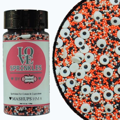 Image of Confect Spooky Halloween Sprinkles Mix - Ghost Orange, Black & Spectral White Disco Balls with Edible Candy Eyes - Funfetti for Cakes, Cupcakes & Cookies - Halloween Party Baking Decoration- 4.2 Oz
