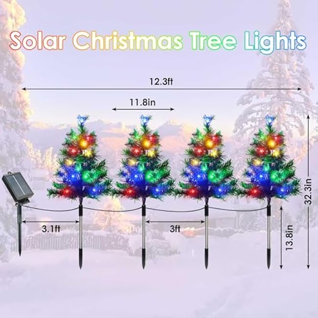 8-Pack Solar Christmas Tree Garden Stake Lights, Solar Powered Yard Landscape Path Lights Prelit Small Xmas Tree Lights Outdoor Waterproof for Christmas Decorations Pathway Garden Yard Holiday Party