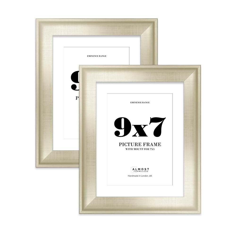 9x7" Silver Picture Frame with 7x5" Mount - Shabby Chic Photo Frame with Distressed Finish, Wall Hooks and Kickstand, 32mm Edge - 2 Pack