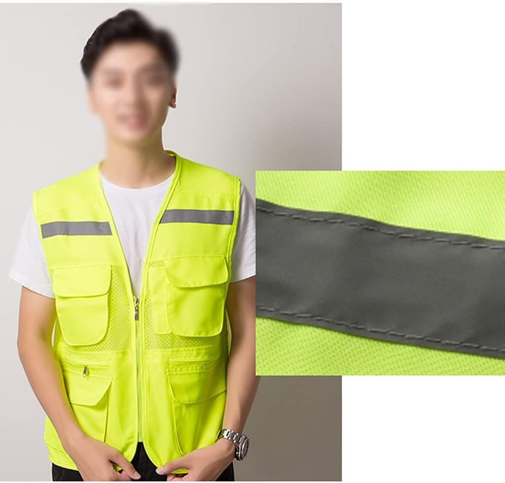 Chaleco de Seguridad de Malla con Bolsillo, Chaleco Reflectante de Alta Visibilidad Nocturno con Cremallera, Hombres y Mujeres Que montan Corriendo Equipo Ligero de Seguridad, Amarillo, 22 p