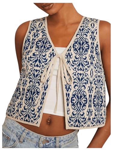 GORGLITTER Women's Floral Tie Front Cardigan Western Vest Country Concert Rodeo Cowgirl Outfits Trendy 2025