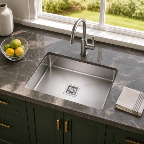 Image of COOTER Kitchen Sink 24x18x10 Inch 304 Grade Stainless steel Single Bowl Handmade Sink for Kitchen Basin, Matt Finish With Square Drainer & Fruit Basket