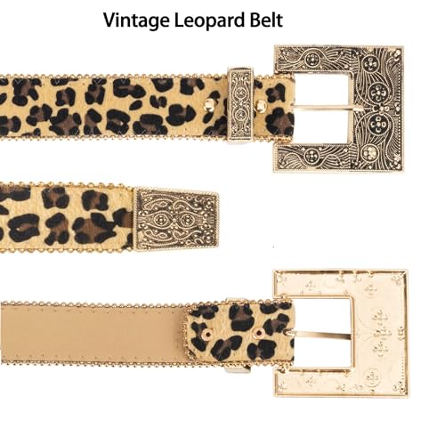 Women Leopard Print Cowboy Belt Western Cowgirl Cowboy Studded Leather Belt for Jeans Pants (suit for waist 27-39")4