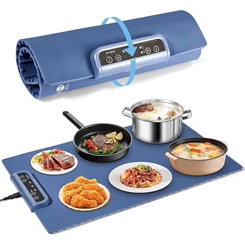 Owenri Food Warming Mat - Roll Up Portable Electric Warming Tray with 3 Temperature Settings, Silicone Heating Mat for Food, Food Warmers for Parties, Buffets Party, Travel, Daily Lives Cover
