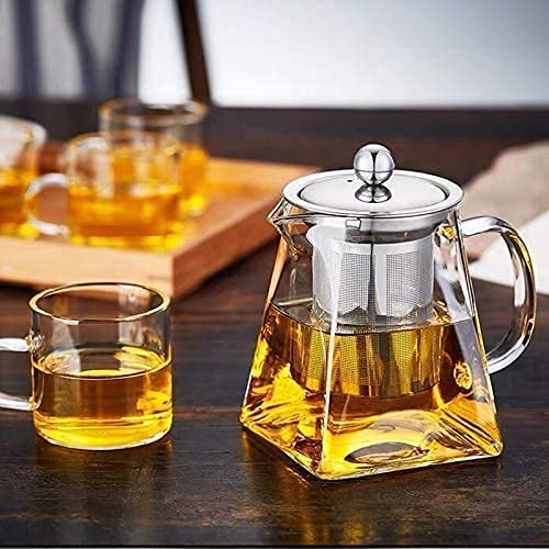 Image of Borosilicate Glass stovetop Kettle with Stainless Steel Infuser teapot to Infuse Tea Coffee Black Tea harbal kadha Tea Pot for Making Green Tea (Square Teapot 750 ML)