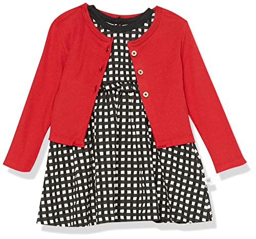 HonestBaby Holiday Outfit Sets Tops and Bottoms 100% Organic Cotton for Baby and Toddler Girls, Mini Painted Buffalo Check, 12 Months