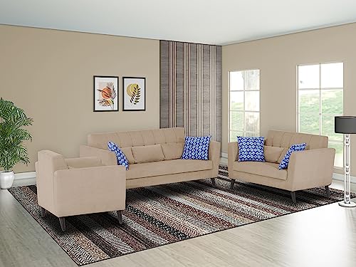 Image of Adorn India Daniel 3+2+1 6 Seater Sofa Set (Beige) (3 Year Warranty)
