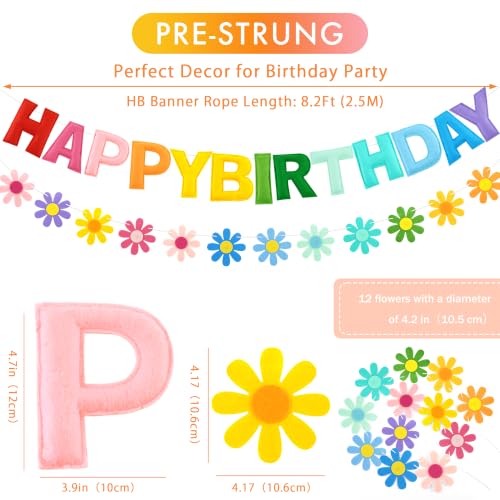 Image of CANREVEL 3 PCS Pre-Strung 3D Birthday Banner Decorations, Rainbow Flower