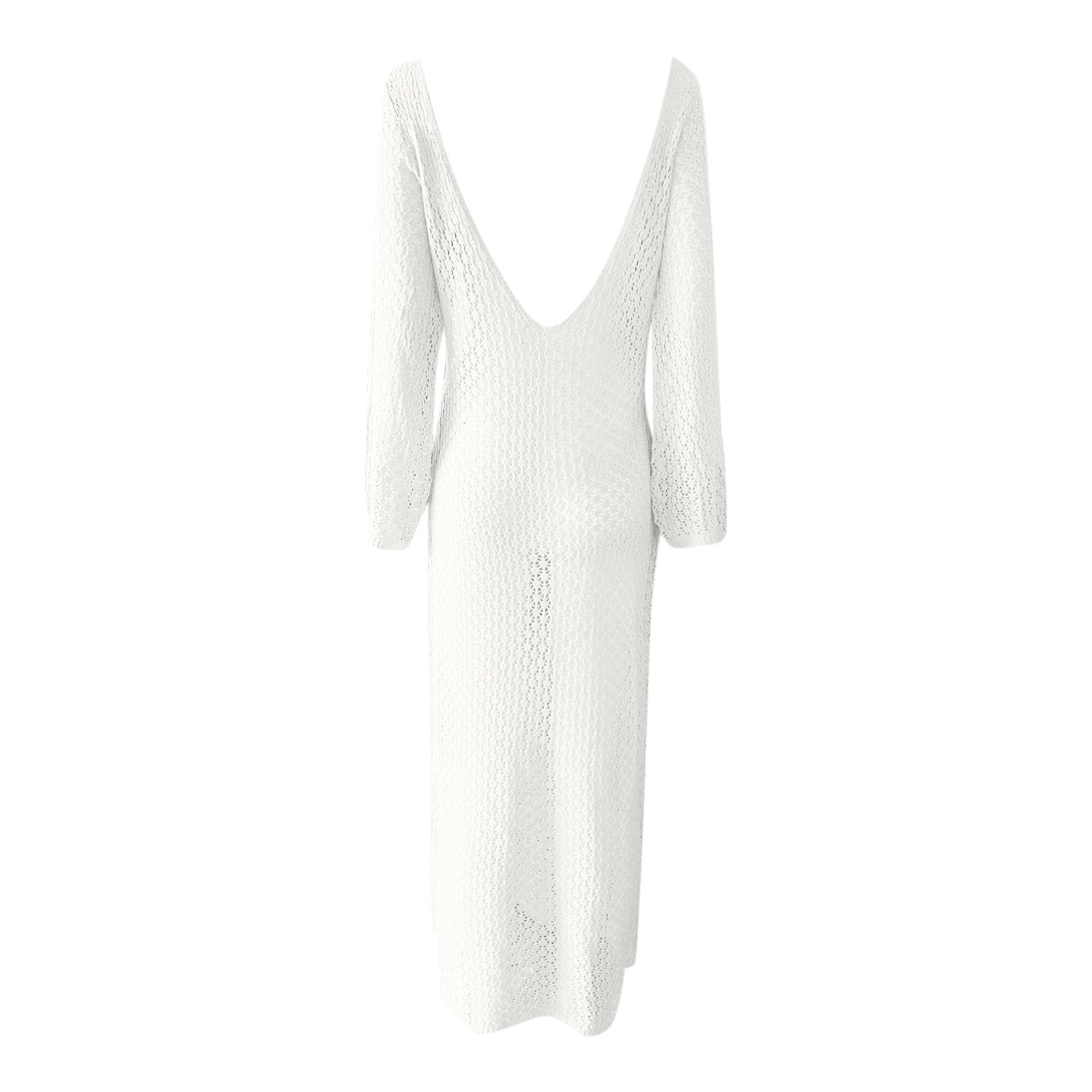 Maxi abito da donna all'uncinetto, da spiaggia, nuoto, vacanze, maniche lunghe, sexy, aderente, estivo, lavorato a maglia