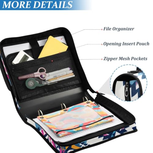 Image of Custom 3 Ring Zipper Binder Purple Ethic Aztec Personalized Name 1.5 Inch Binders Large Capacity Multi Pockets for School Office Supplies