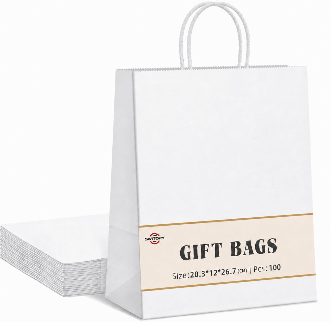 Switory Small Paper Bags with Handles, 100pcs White Gift Bags and Party Thank You Bags for Party Favor,Christian,Thanksgiving, Christmas, Birthday,Wedding,8x4.75x10.5 Inch,
