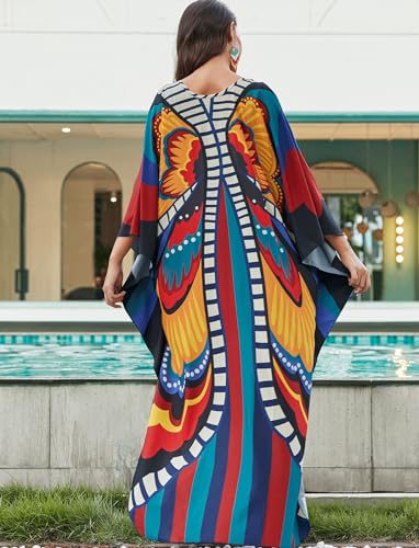 Image of KECVOT Kaftan Dresses for Women Plus Size Batwing Sleeve Caftans Long Bathing Suit Cover Up Maxi Beach Dress Loungewear