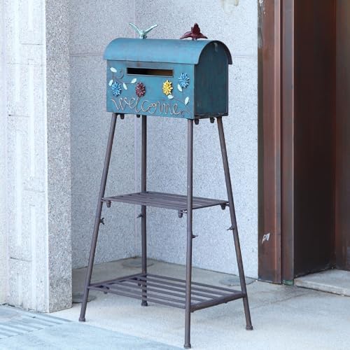 Metal Mailbox and Plant Stand Combination,Mailboxes for Outside with Plant Stand,Decorative Mailboxes Outside,Rustic Mailbox,Garden Porch Decor