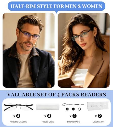 Image of 4 Pack Blue Light Blocking Reading Glasses 1.5 Men Women Glare UV Filter Blocker Readers 1.0 1.25 1.5 1.75 2.0 2.25 2.5 2.75 3.0 3.5 4.0 Black, 1.50