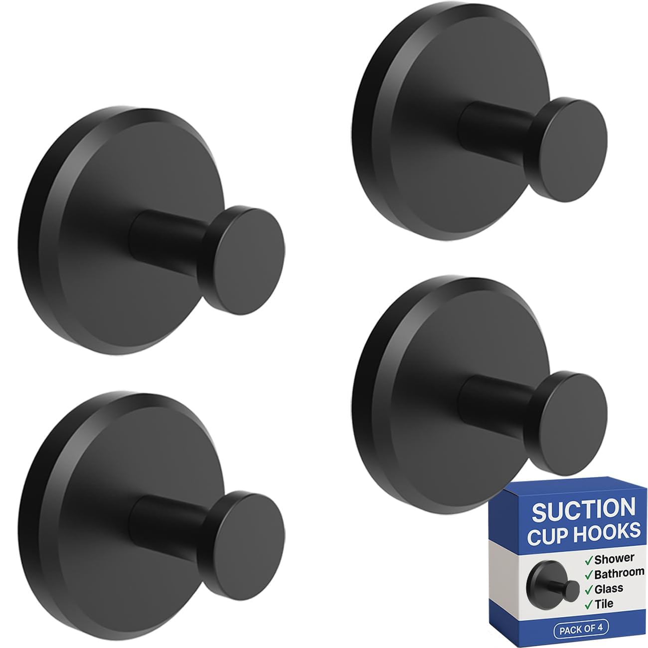 HOME SO Suction Cup Hooks for Shower & Bathroom Towel Holder 2-Pack – Suction Cups Hooks for Hanging Towels, Robes, & Coats - Tiles, Glass Door or Mirror – Shower Hooks & Towel Hooks Organizer - Black