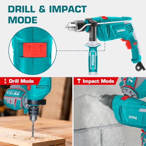 Image of TOTAL 850W Impact Drill Machine, 13mm Chuck, Variable Speed 0-2700RPM, Hammer & Drill Function, Forward /Reverse Switch, Lock-On Button, Electric Drill for Concrete, Wood & Metal