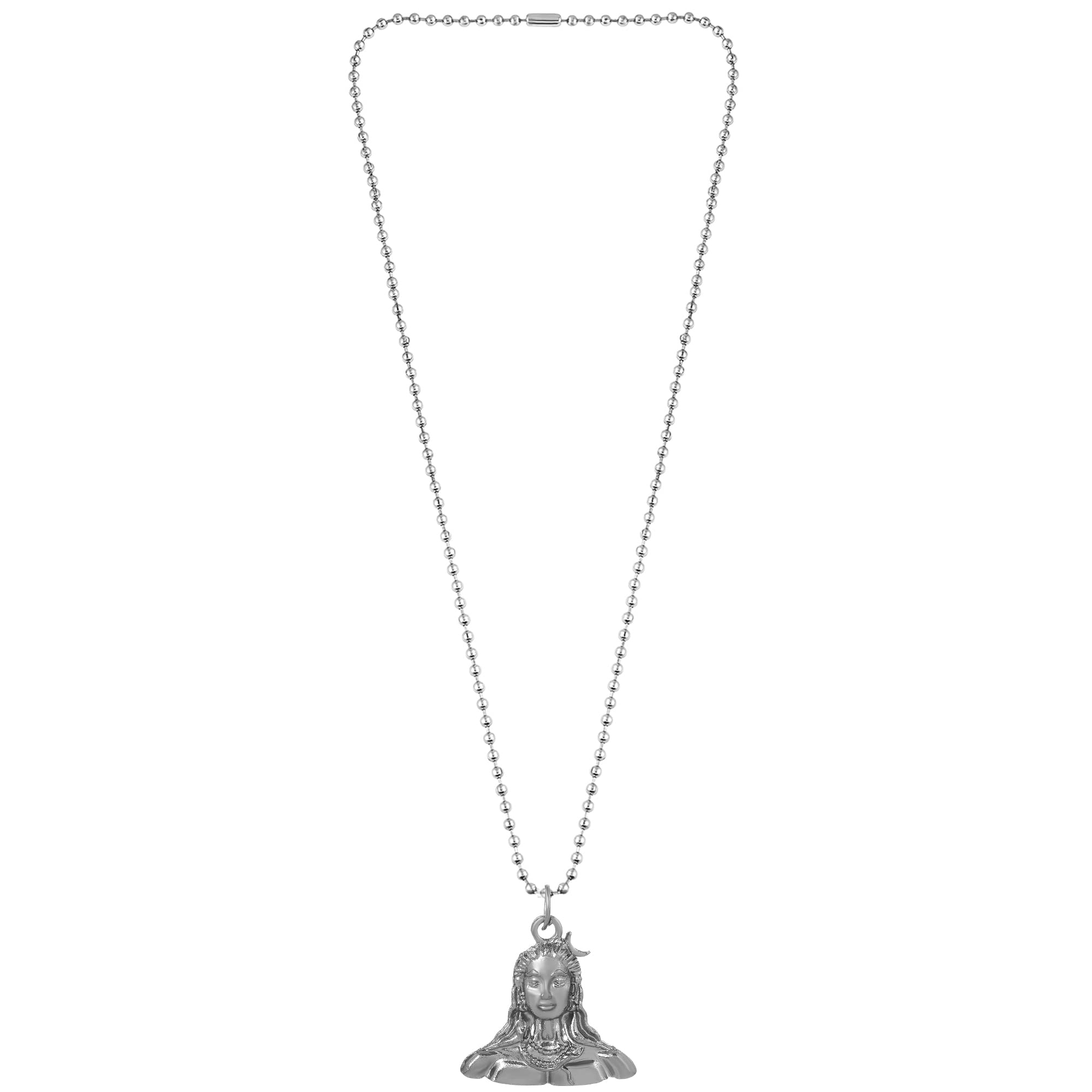morir Silver Plated Brass Adiyogi Dhyana Mudra Shiva Chain Pendant Locket Necklace Temple Jewellery For Unisex-picture-49