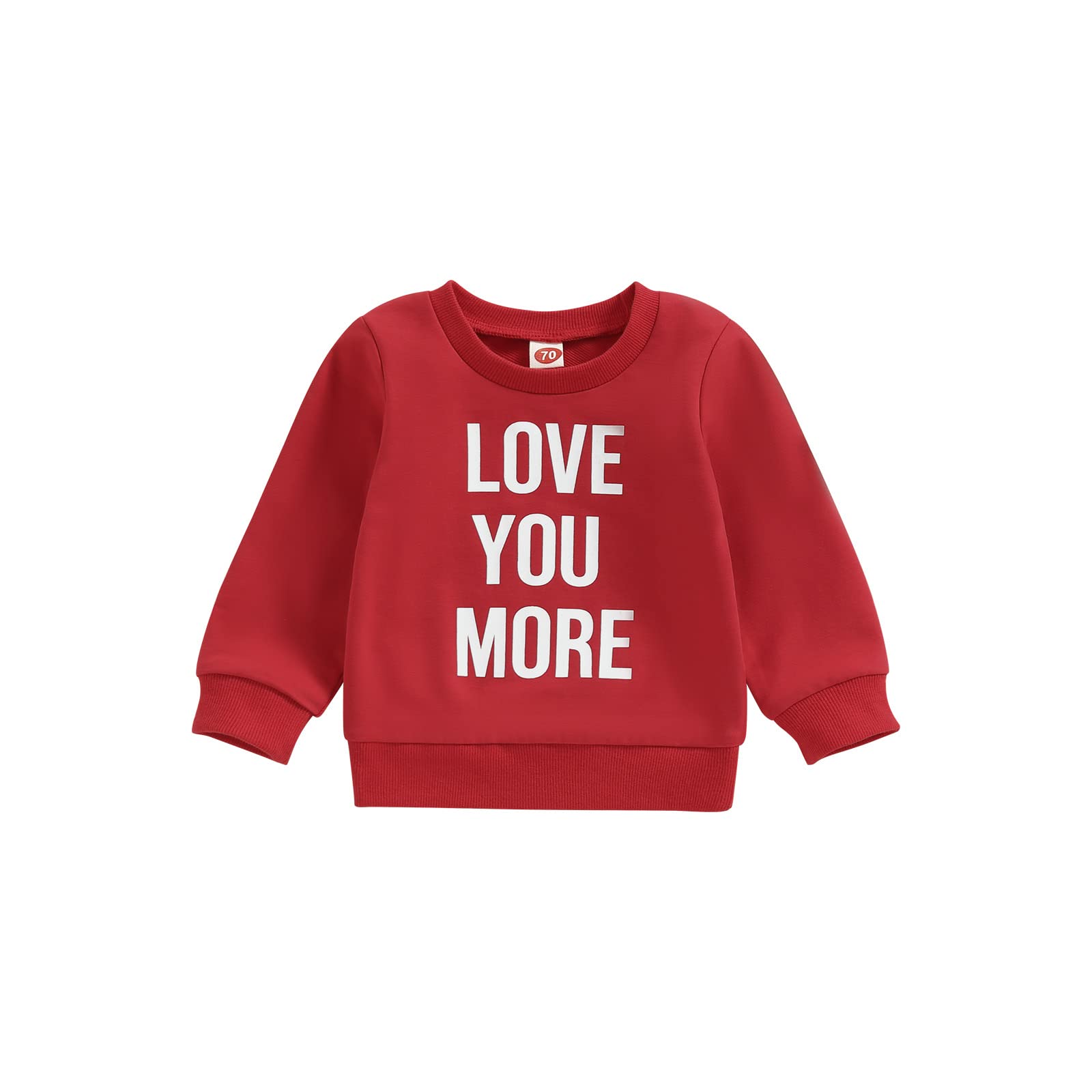 BeQeuewll Toddler Boy Girl Valentines Outfit Love You More Letter Crewneck Sweatshirt Little Kids Long Sleeve Sweater Tops (Love You More-Red, 3-4T)