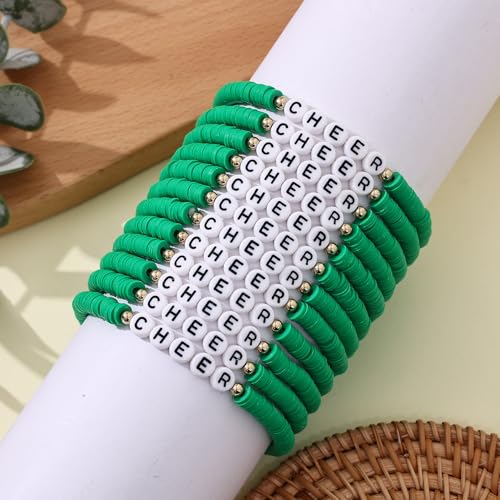 Cooluckday Cheer Bracelets for Team Cheer Gifts Cheerleader Gifts Set for Women Teen Girls Cheer Stuff Stackable Clay Y2k Friendship Bracelets（Black/White/Pink/Red/Green/Blue）2