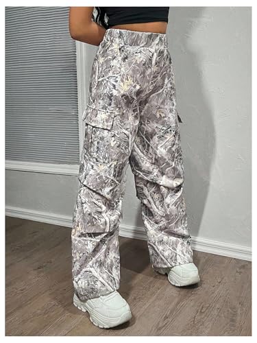 SOLY HUX Girl's Camo Cargo Pants Y2k Elastic Waist Wide Leg Baggy Parachute Pants Streetwear Trousers4