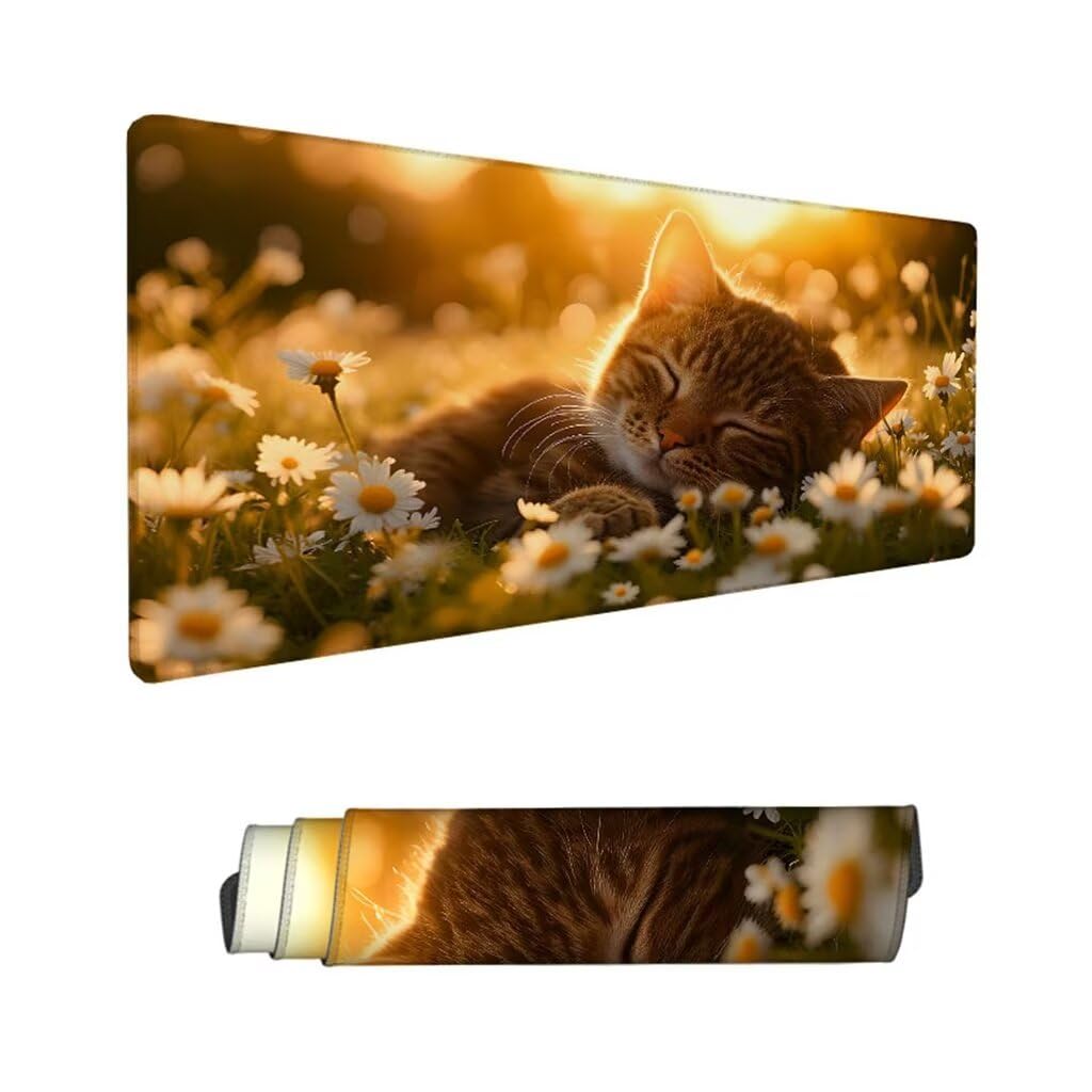 Podkładka pod mysz dla kota, podkładka pod mysz XXL 1200 x 600 x 3 mm, podkładka pod mysz wschód słońca antypoślizgowa wodoodporna podkładka pod mysz dla graczy, podkładka pod mysz z przeszytymi