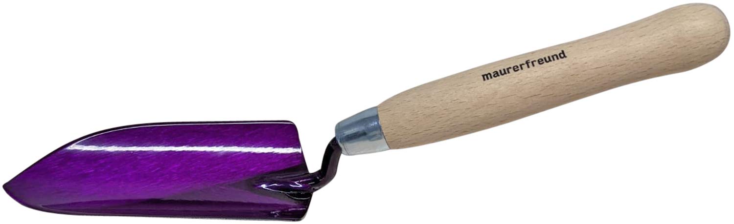 Maurerfreund Flower Trowel (Purple) | Pink Flower Trowel with Long Handle | Gardening | High-Quality Carbon Steel | Beech Wood Handle | Garden Tool | 270 g | Made in Germany