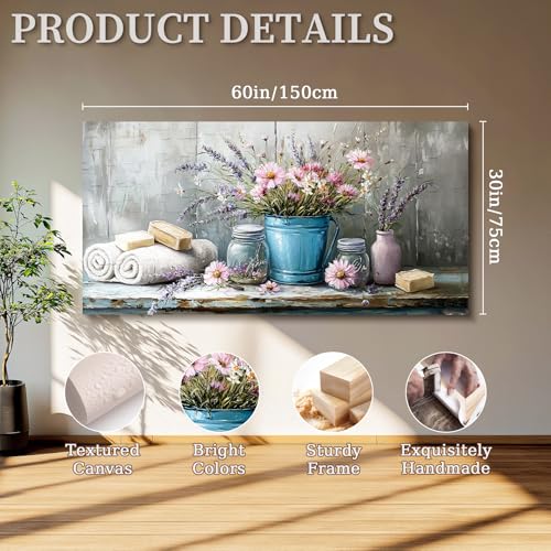 SERIMINO Still Life Large Wall Art, Nature Wildflower Canvas Art Prints, Cozy Scene Retro Aesthetic Painting, Earthy Wall Pictures for Living Room Bathroom Laundry Room Rustic farmhouse Decor 30"X60"