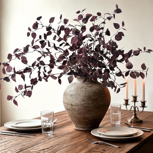 6PCS Artificial Fall Stems 32.7inch Long Burgundy Eucalyptus Stems for Vase