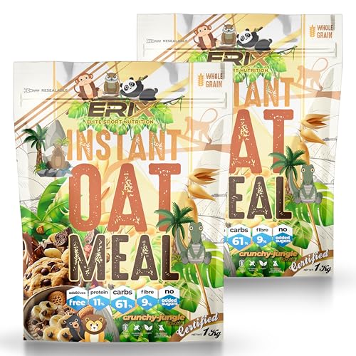 ERIX Nutrición Pack de 2x1Kg Harina de Avena Integral Instantánea Premium, Alta en Fibra y Proteína, Sin Azúcares Añadidos, para Batidos, Tortitas y Repostería Fitness (2Kg, Plátano con Chocolate)