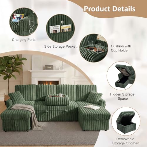 Image of KCGKCG 104 inch U Shaped Sleeper Sofa Bed, Pull Out Couches for Living Room