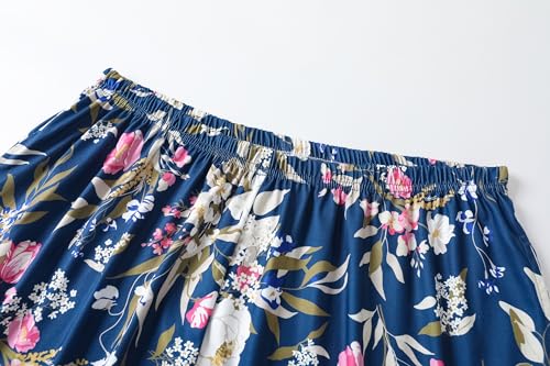 Image of Vozanet Women's Short Sleeve Top and Shorts Pajama Sets Plus Size V Neck Colorful Flower Nighty Loungewear With TWO Pockets