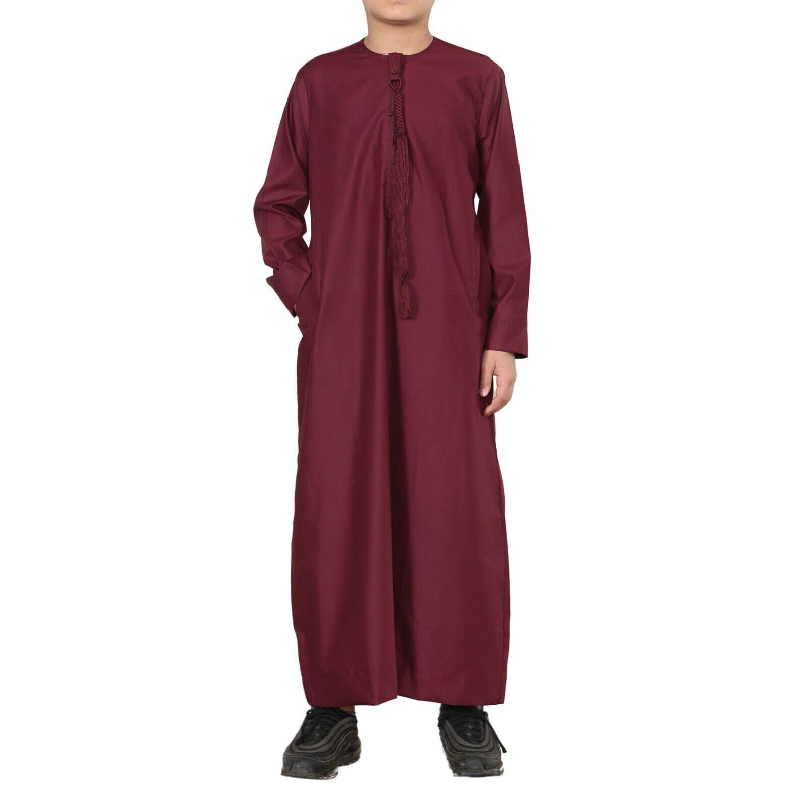 Boy's Kids Red Thobe Emirati Jubba Islamic Clothing Kaftan Eid String Tassel