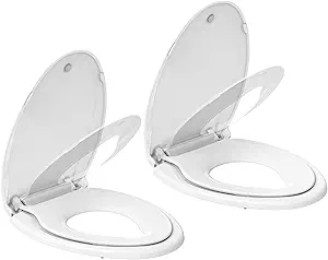 Toilet Seat, Elongated Toilet Seat with Toddler Seat Built in, Potty Training Toilet Seat Elongated Fits Both Adult and Child, with Slow Close and Magnets- Elongated 2 Packs