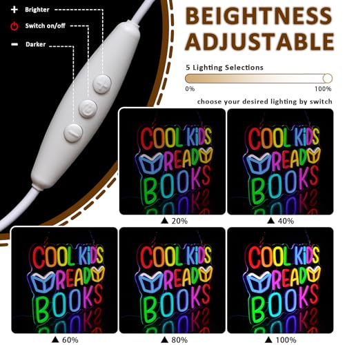 Image of Cool Kids Read Books Neon Sign for Wall Decor, Reading Led Signs for Library, USB Dimmable Neon Lights for Classroom Reading Corner Bedroom Study Room Home Book Club Motivational Wall Art