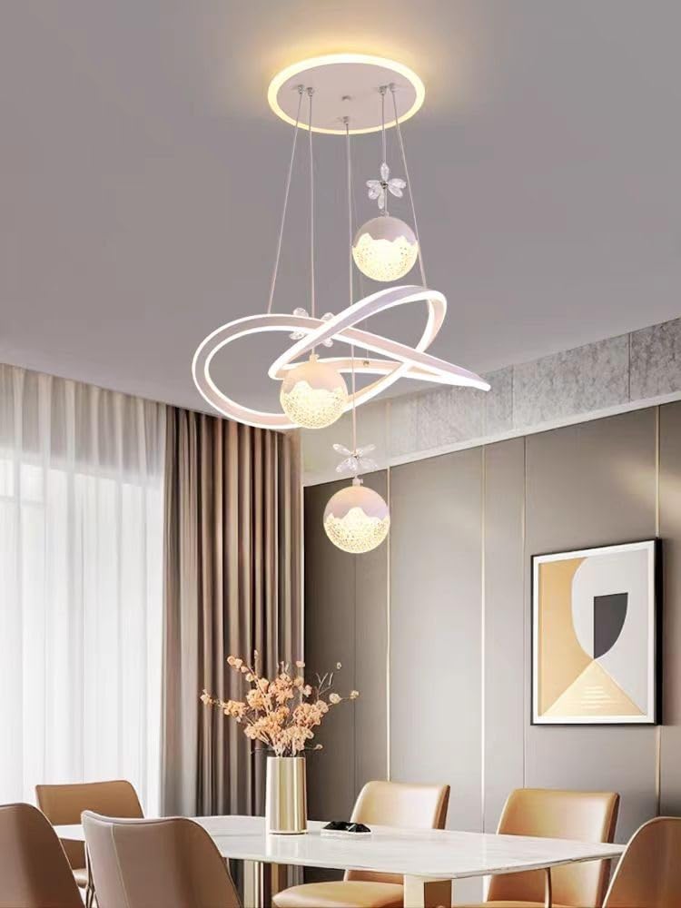 Lustre LED moderne éclairage décoratif d'intérieur suspension cristal à intensité variable en forme de fleur lampe suspendue table à manger 80W anneau aluminium blanc convient salle à manger sa