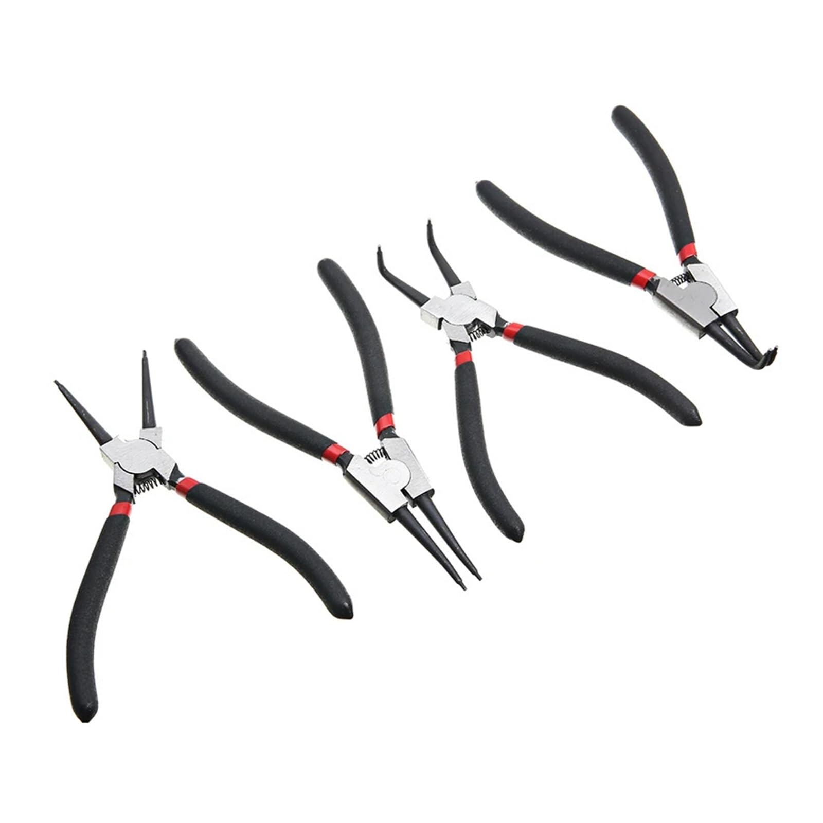 Set Di 4 Pinze for Anelli Elastici Da 7 Pollici, A Becco Lungo, Piegato, Interno Ed Esterno, Strumento Di Rimozione Dell'anello Elastico Di Fissaggio
